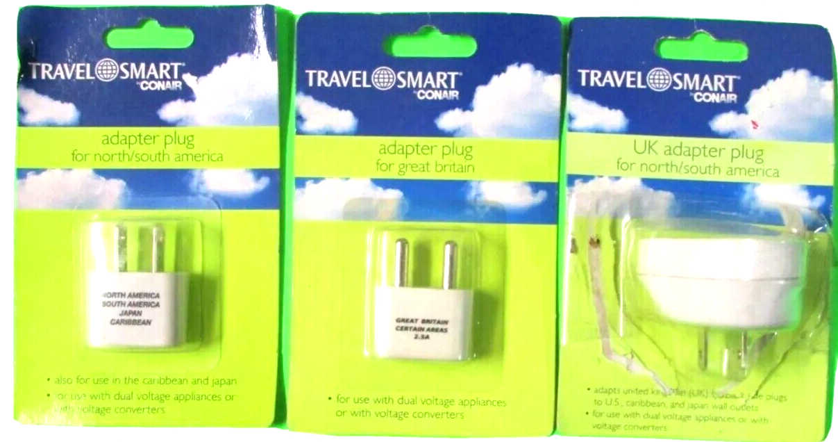 (3) COUNT Travel Smart by Conair Adapter Plug N S America G Britain UK/NS Ameri CONAIR-TRAVEL SMART NW3C NW4C NW7C