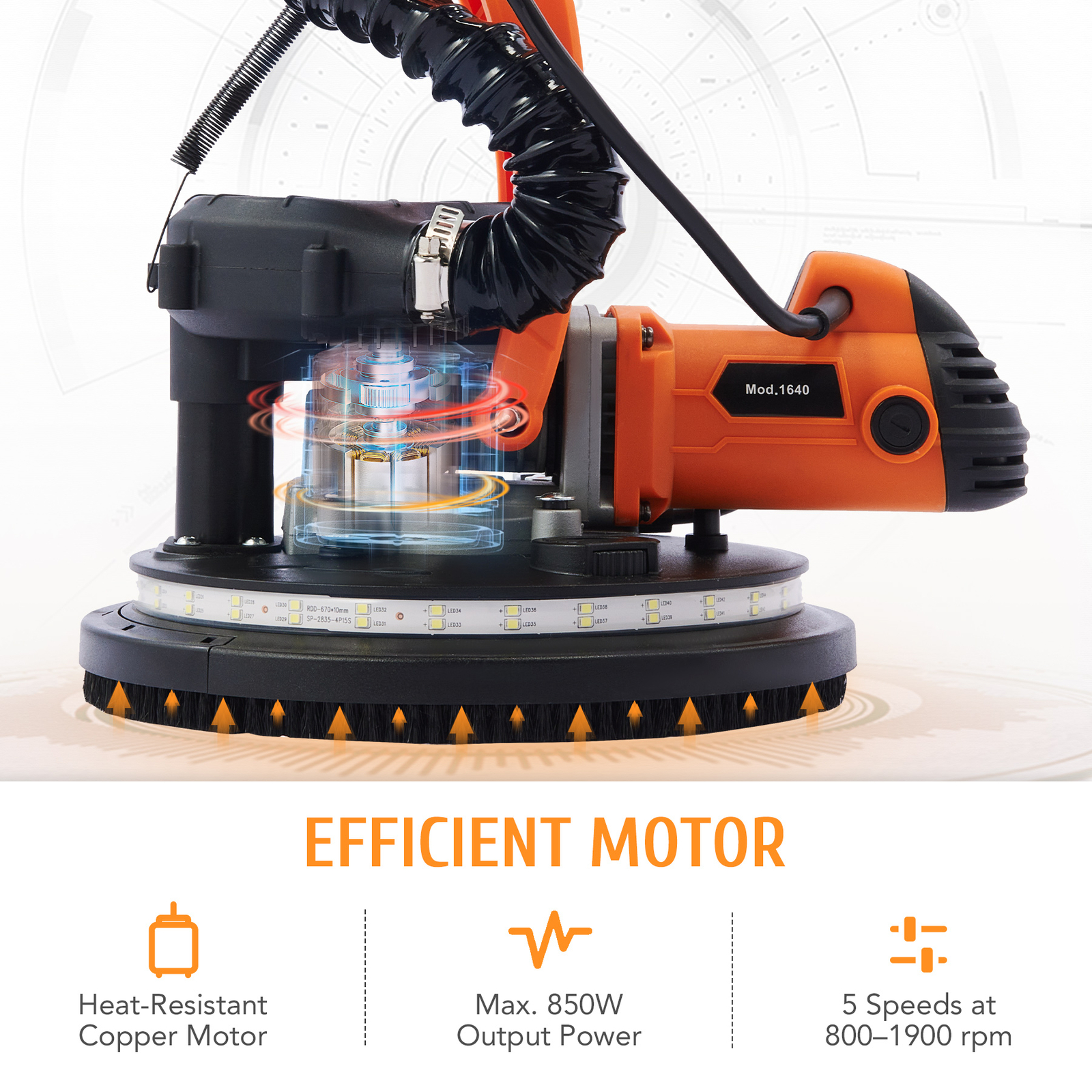 Reliable 9in Drywall Sander: 850W Power Vacuum System 5 Speeds LED Strip Preneex Does Not Apply - фотография #4