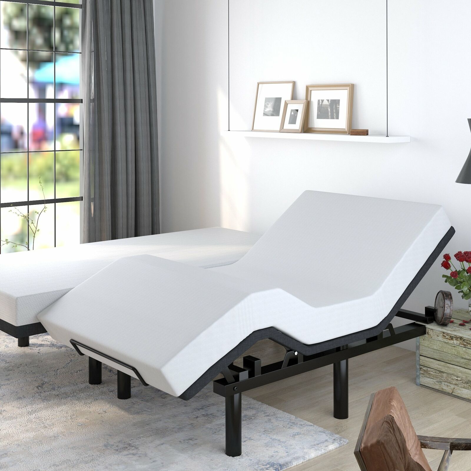 Split King Size Adjustable Bed Base, Motorized Head and Foot Incline, Only Base Sifurni SBB022-4