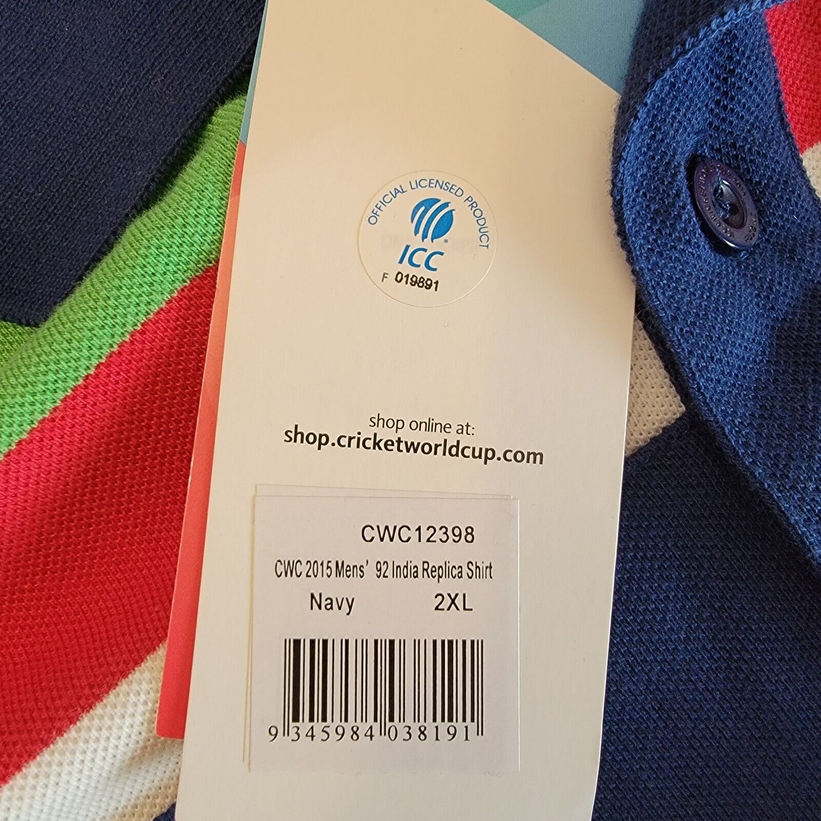 ICC Cricket World Cup 2015 India Jersey Polo Shirt Mens 2XL ICC Cricket World Cup CWC12398 - фотография #3