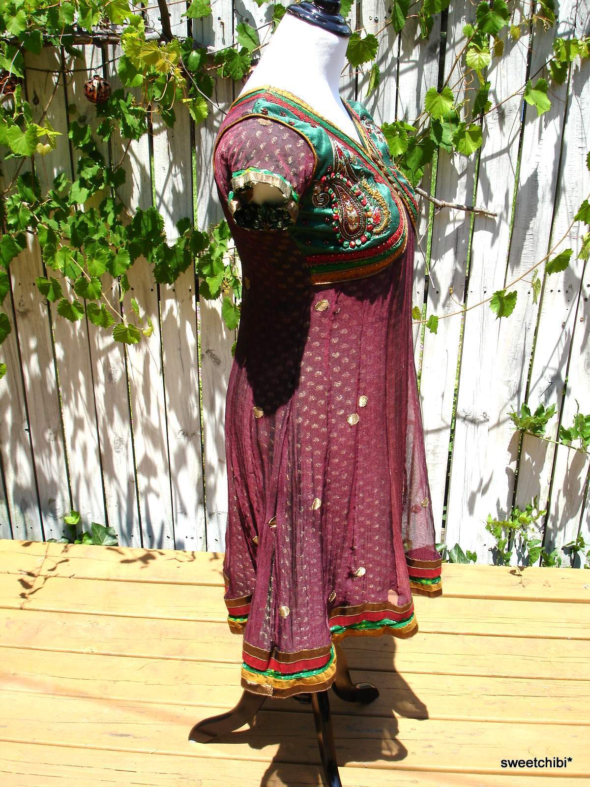 ZARDOSI  Embroidered Salwar Kameez Bead Silk & Chiffon Scarf & Pants S-M Unbranded - фотография #5