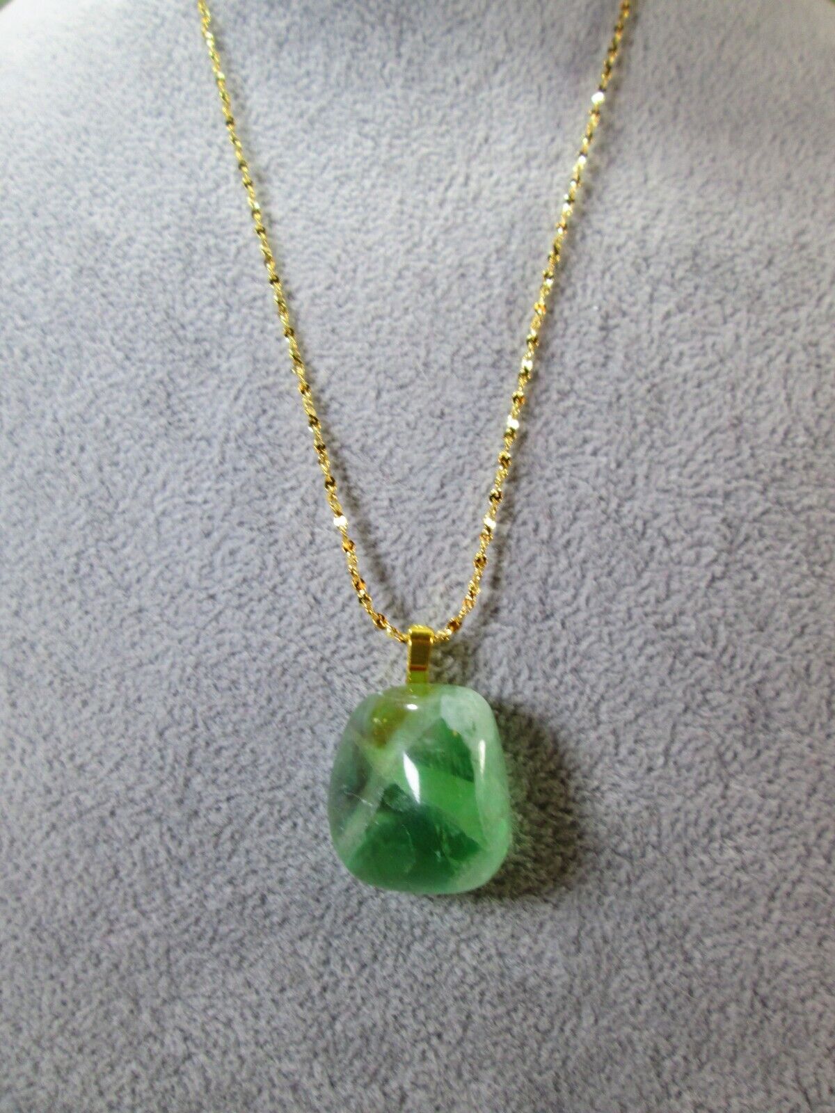 Genuine Green Fluorite Nugget Pendant w/ 20" 14K Gold Plated Nugget Chain / L Handmade - фотография #3