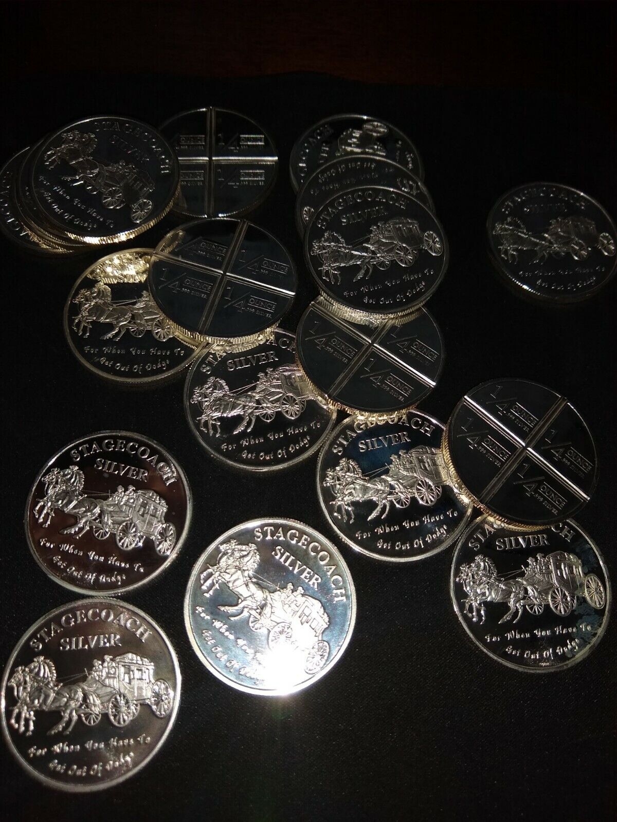 Lot of 20 Stage Coach 1 troy ounce .999 Fine Silver Divisible into ¼-¼-¼-¼ Без бренда