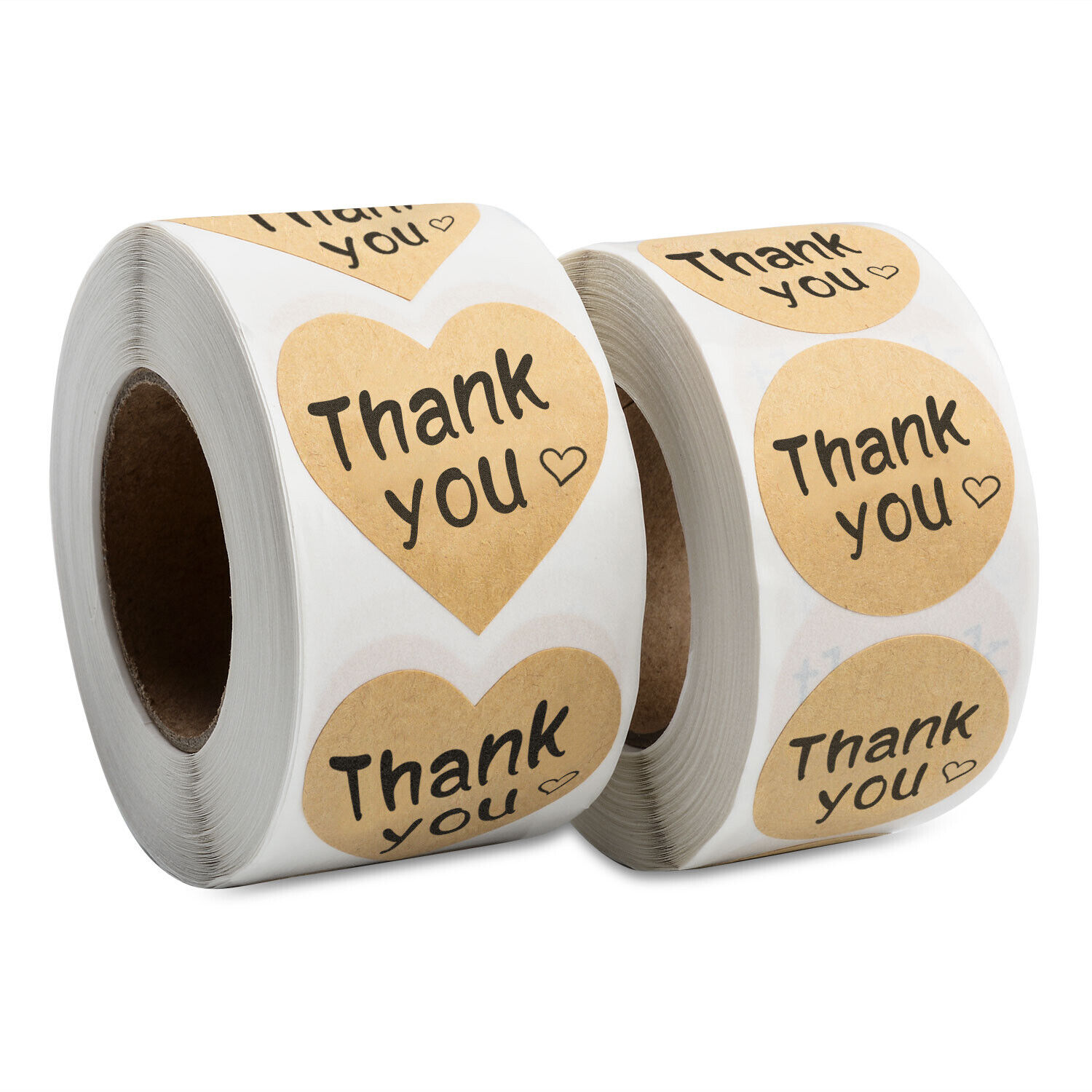 1000 Thank You Stickers Heart Love Shaped Kraft Paper & Round Adhesive Labels Unbranded Does Not Apply