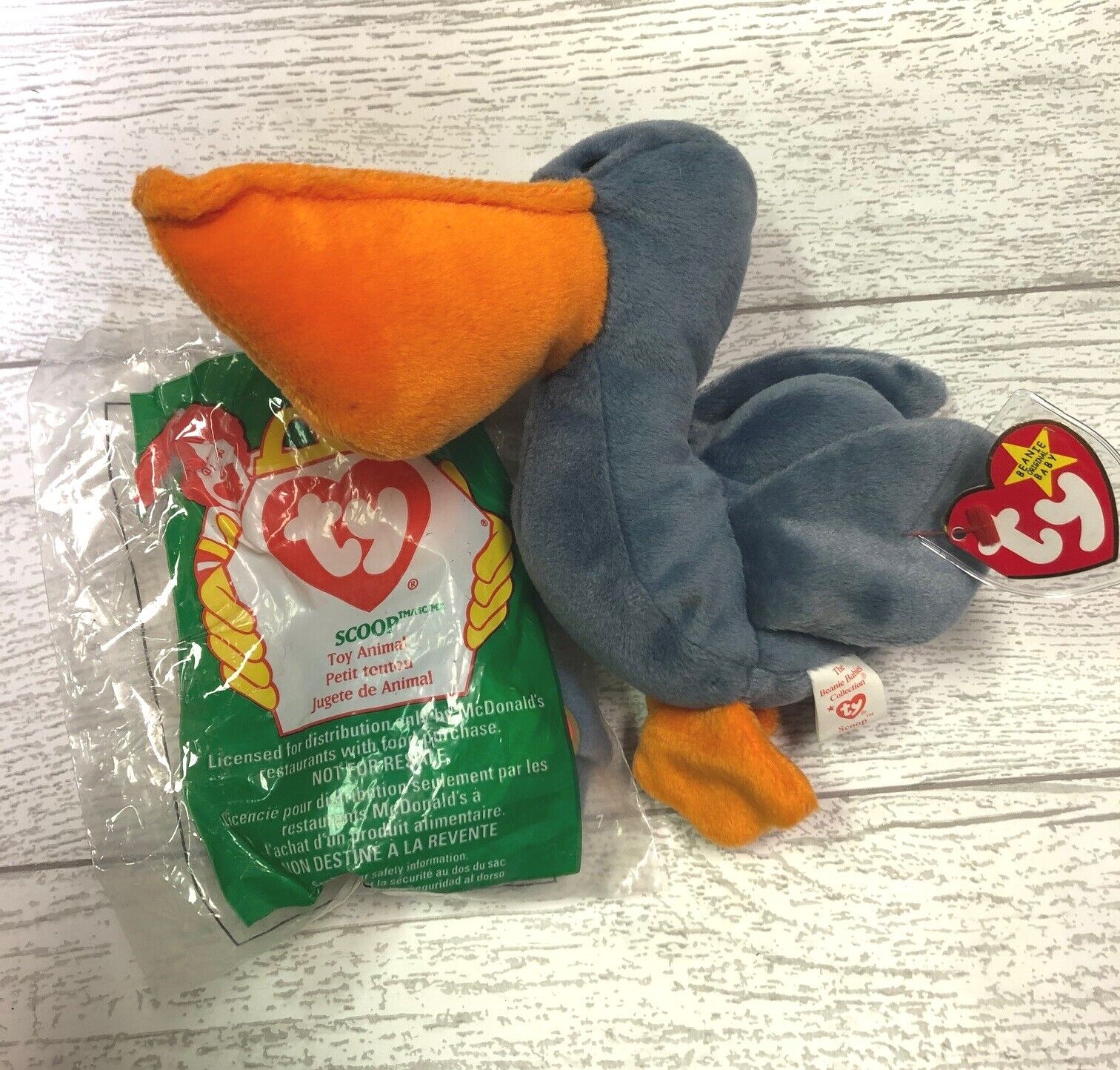 Scoop Pelican 5th Gen '96 Retired Ty Beanie Baby Collectible & Teenie Lot Ty