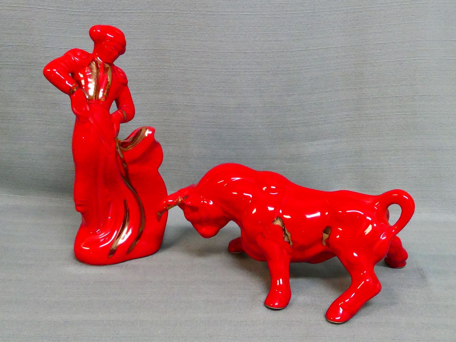 Maurice of California Pottery Red and Gold Matador & Bull Maurice of California Pottery