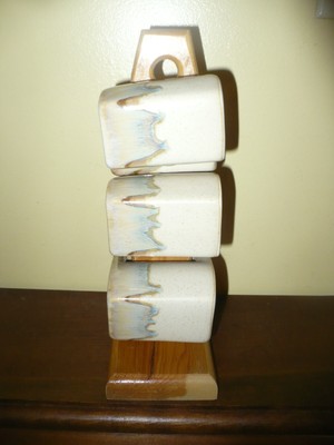 6 Rodolfo Padilla Drip Glazed Pottery Signed Espresso 3 Oz. Mugs Stacking w/Tree C&C Ceramics - фотография #2