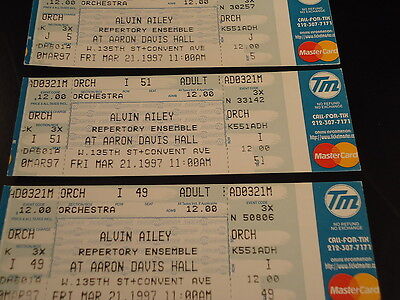 Lot of 3 Unused Tickets ALVIN AILEY DANCE ENSEMBLE 1997 City College NEW YORK VG Без бренда - фотография #2
