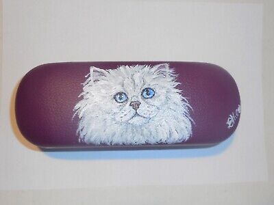 White Persian Cat Eyeglass Purple Glasses Case Hand Painted Без бренда