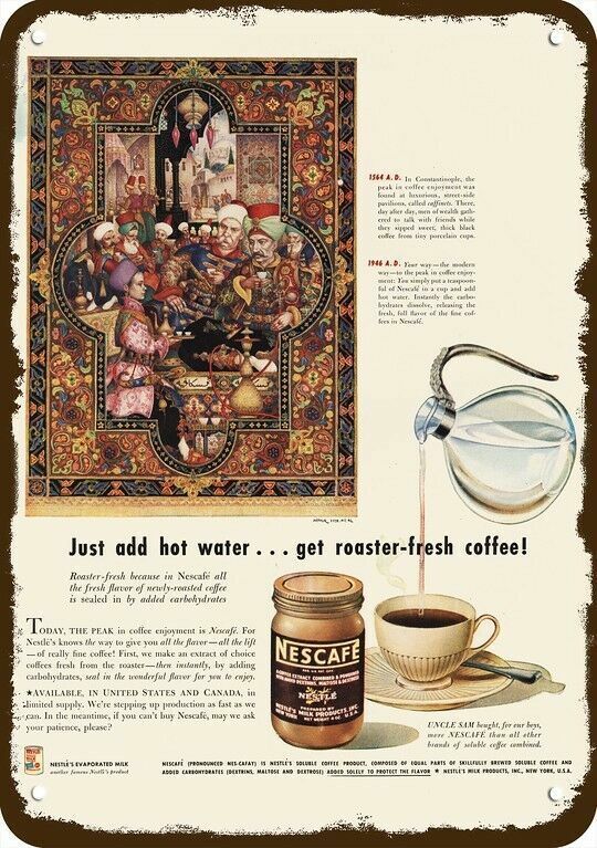 1946 Arthur Szyk Constantinople Art Nescafe Coffee DECORATIVE REPLICA METAL SIGN Без бренда