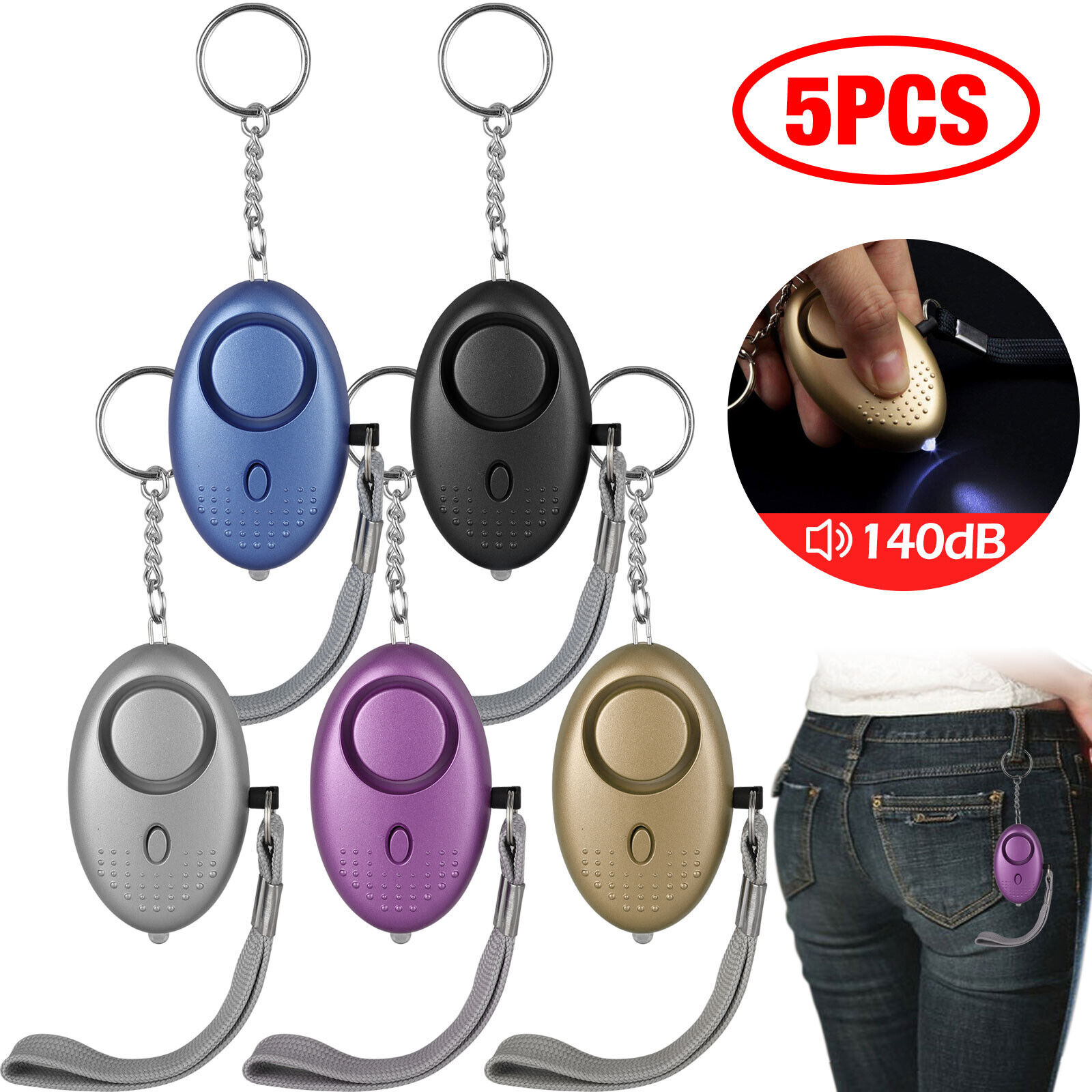 5Pcs Personal Safe Alarm Sound Keychain 140DB Emergency Women Safety LED Light Unbranded - фотография #3