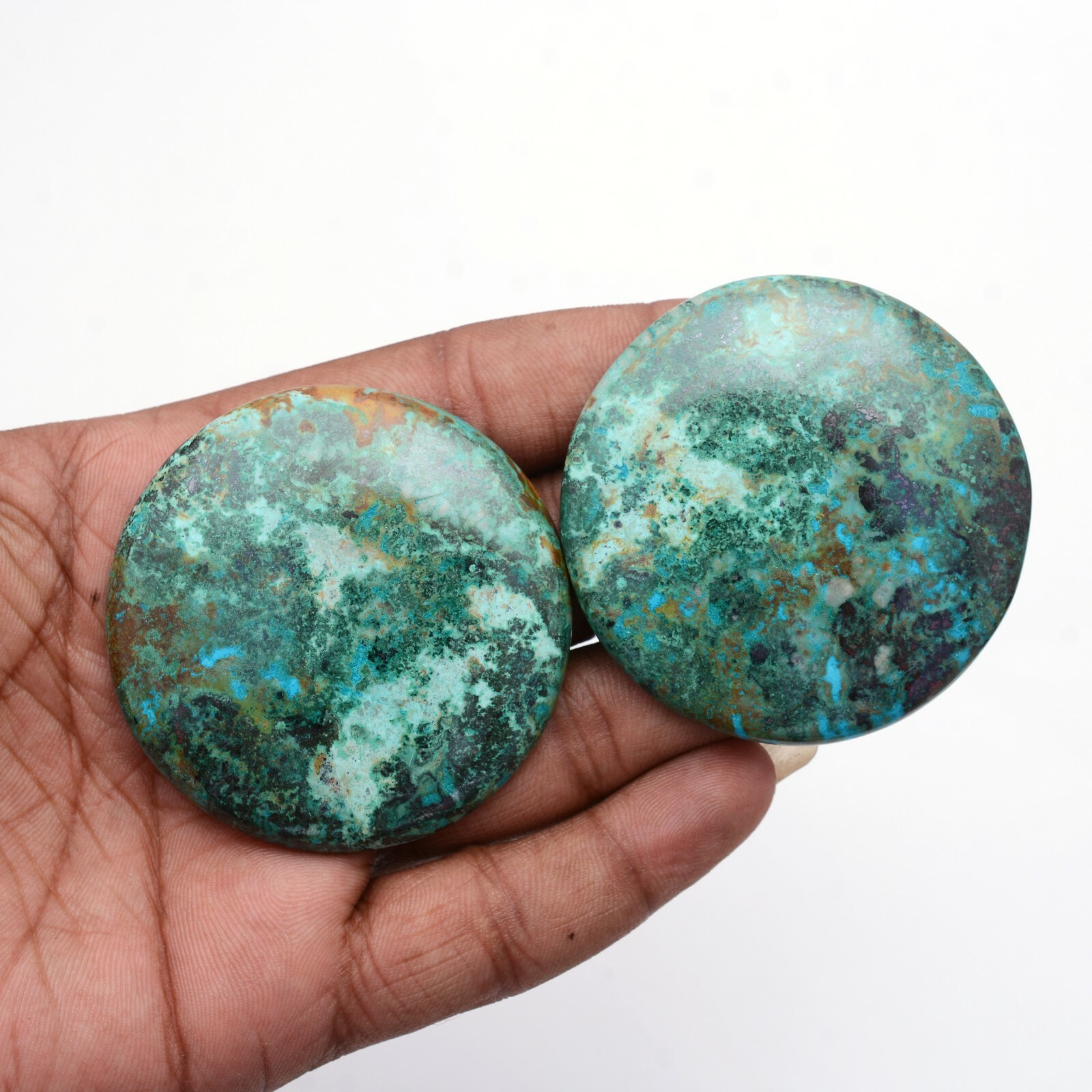 380 Cts Natural Chrysocolla Top Quality Untreated Huge Round Cabochon Gemstones USHAQGEMS