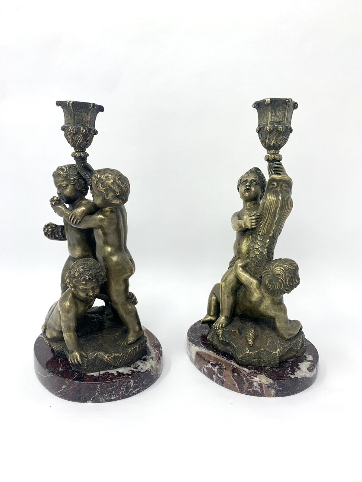 Unusual pair of antique Continental bronze figural candlesticks Без бренда - фотография #2