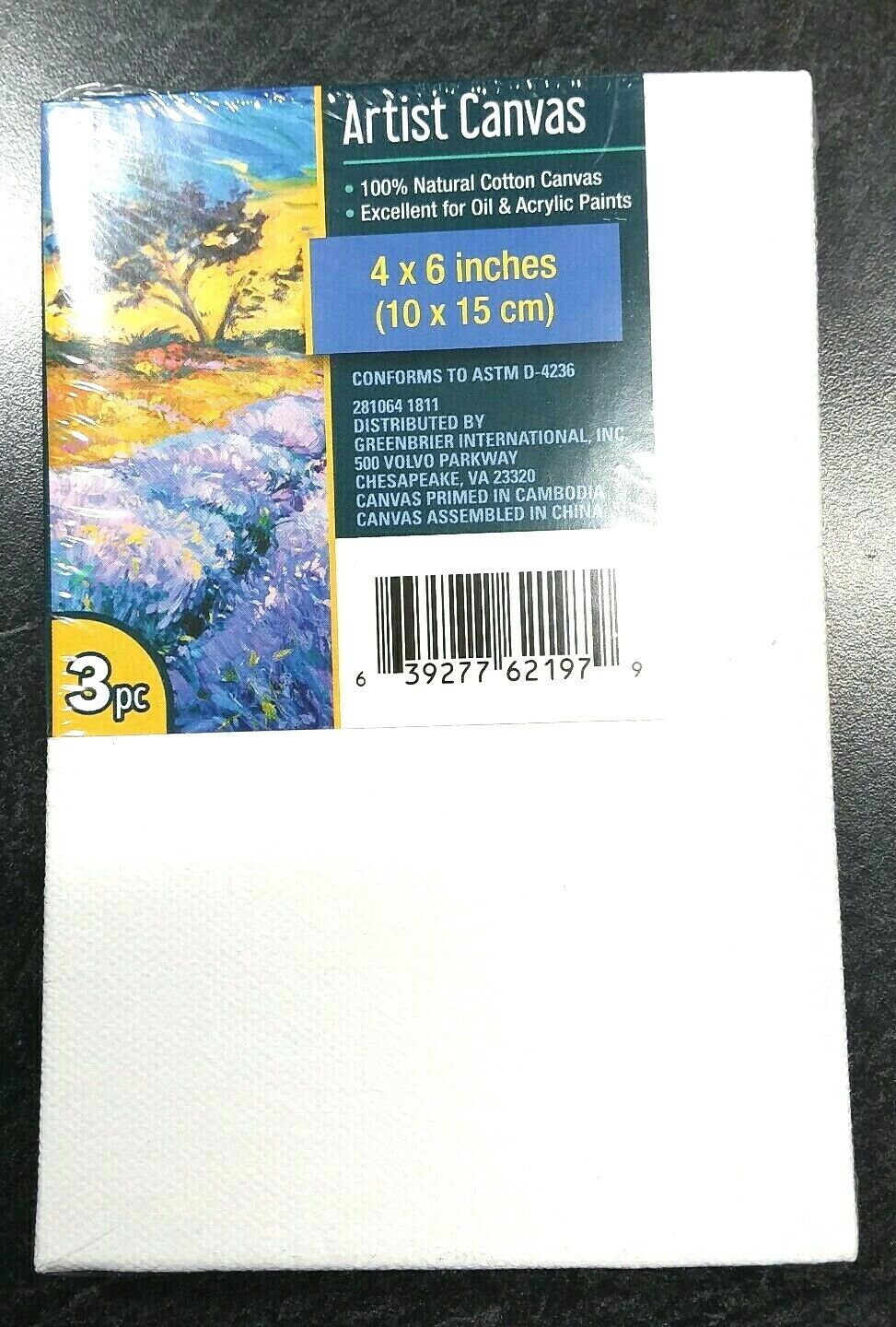 3pk 4" x 6" White Cotton Artists Canvases Canvas Painting Acrylic or Oil Paints Unbranded Does Not Apply