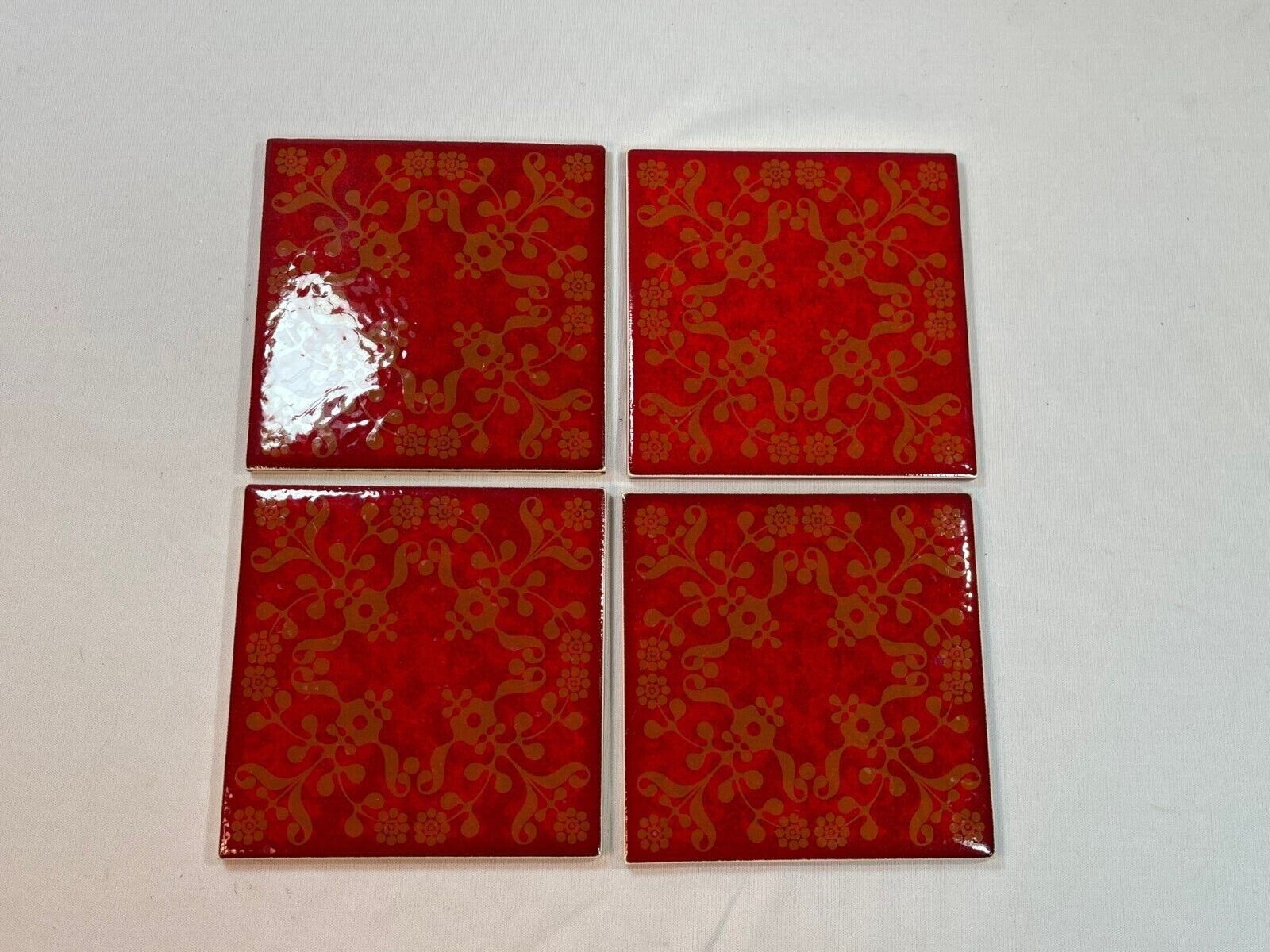 Vintage Mettlach Saar German Red Decorative Tile Set of 4 Без бренда - фотография #12
