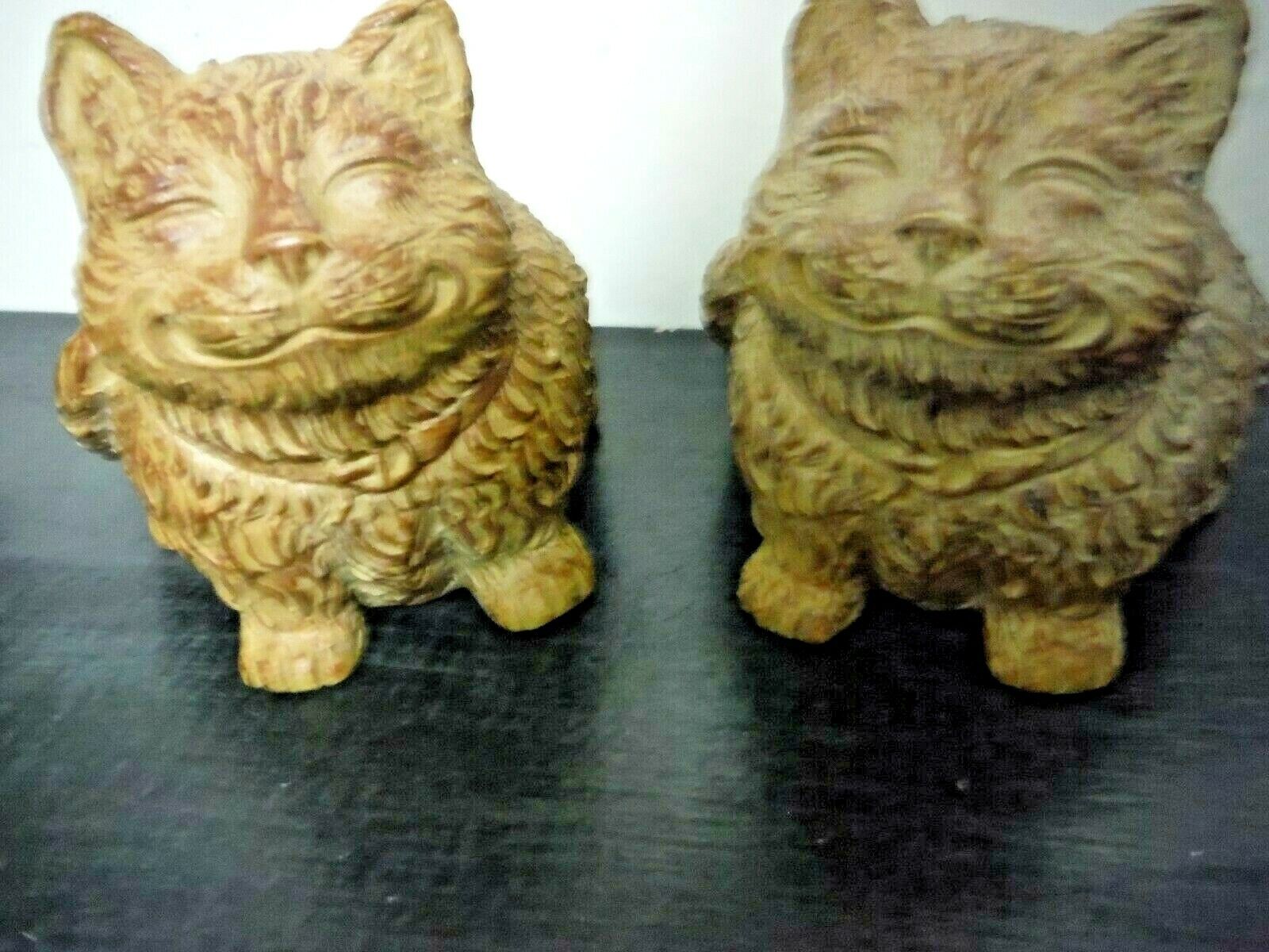Pair Happy Brown Persian Resin Cat Kitty Figurines, 1 Candle Holder Unbranded
