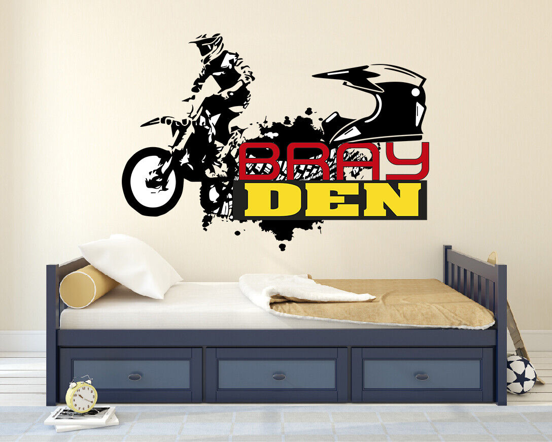 Motocross Bike Rider Custom Name Wall Decal Vinyl Sticker Wall Art Room Decor  Kraftmatics Design KMT-086