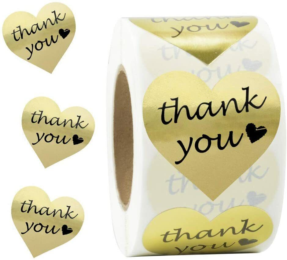 1500 Heart Shaped Thank you Sticker Gold Foil Kraft Paper DIY Gift Envelope Seal Unbranded Does Not Apply - фотография #3