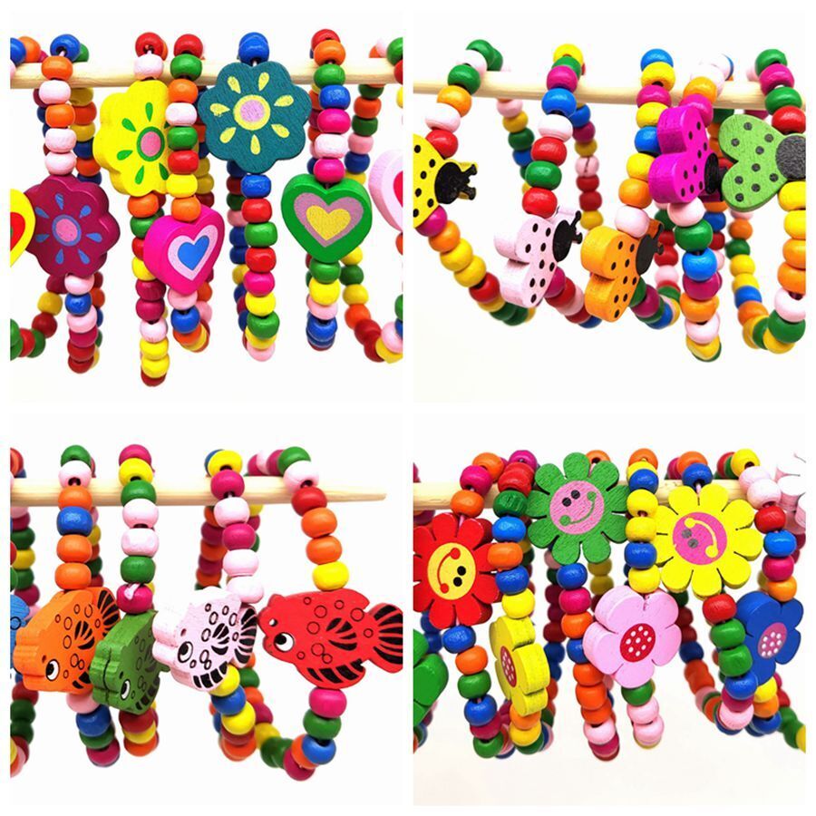 30pcs Children Wood Beads Cute Animal Heart Flower Elastic Bracelets Party Gifts Unbranded - фотография #4