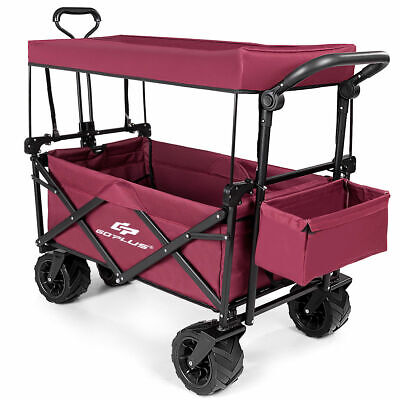 Collapsible Folding Wagon Cart W/ Canopy Outdoor Utility Garden Trolley Buggy Goplus TY576039RE
