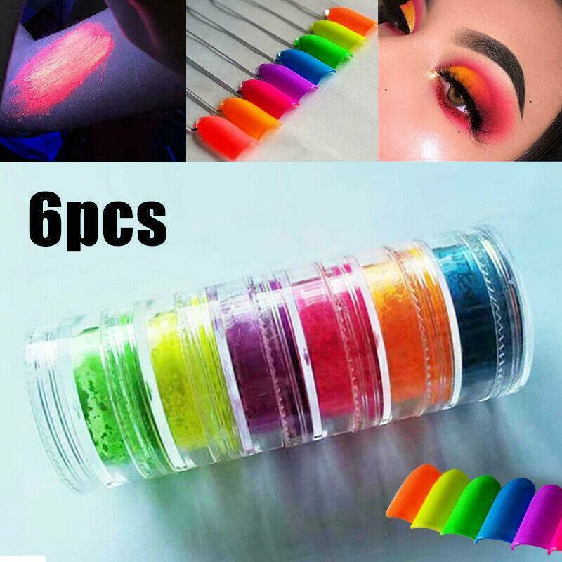 6Colors Neon Nail Art Pigment Powder-Glitter Eyeshadow Cosmetic Makeup Tool Set. Unbranded Does Not Apply - фотография #2