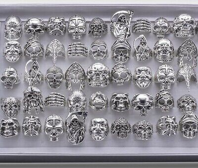 Wholesale 25pcs Lots Gothic Punk Skull Antique Silver Rings Mixed Style Jewelry Unbranded
