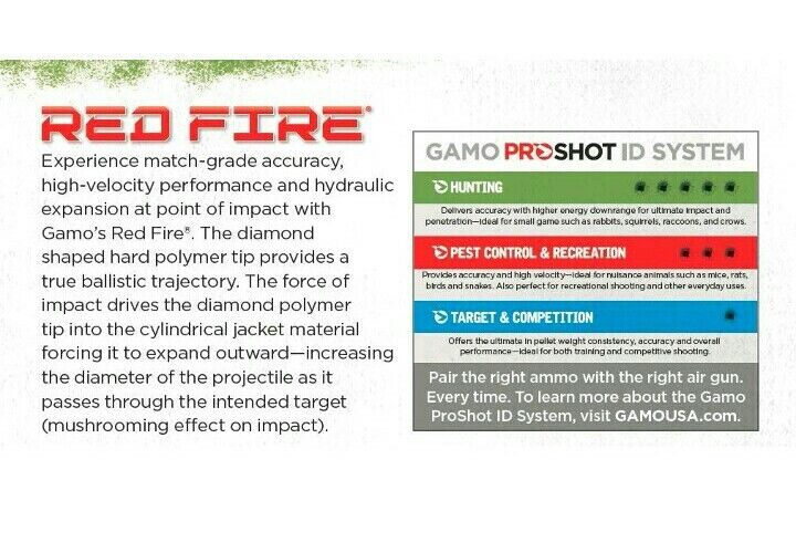 Gamo .22 Cal 15.4gr. 125ct RED FIRE Extreme Accuracy Penetration Pellet Ammo Gamo 632270454 - фотография #3