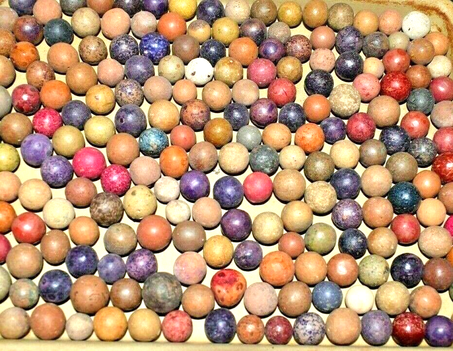 1800s Civil War era Colored Dye's Clay Marbles Lot of 12 Size .500" = 1/2" + . Commies