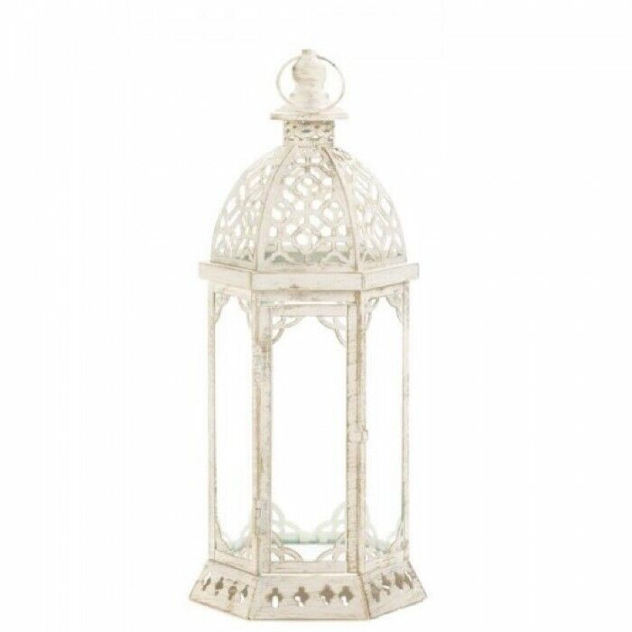 Lot 6 Distressed White 16 in Tall Lantern Candleholder Centerpieces  Gallery Of light 10017449