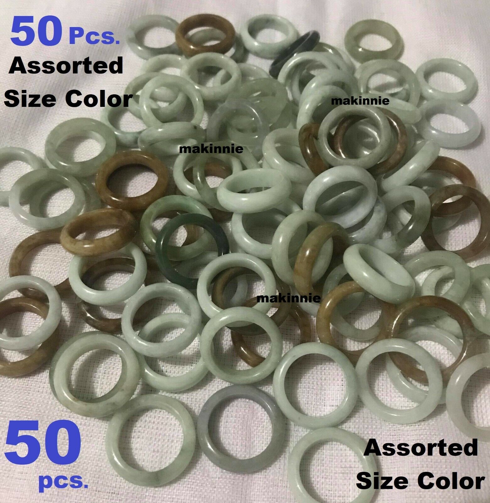 50 Pcs Burmese Jadeite Ring Bulk Lot Untreated Assorted Size Color Natural Jade makinnie Does Not Apply