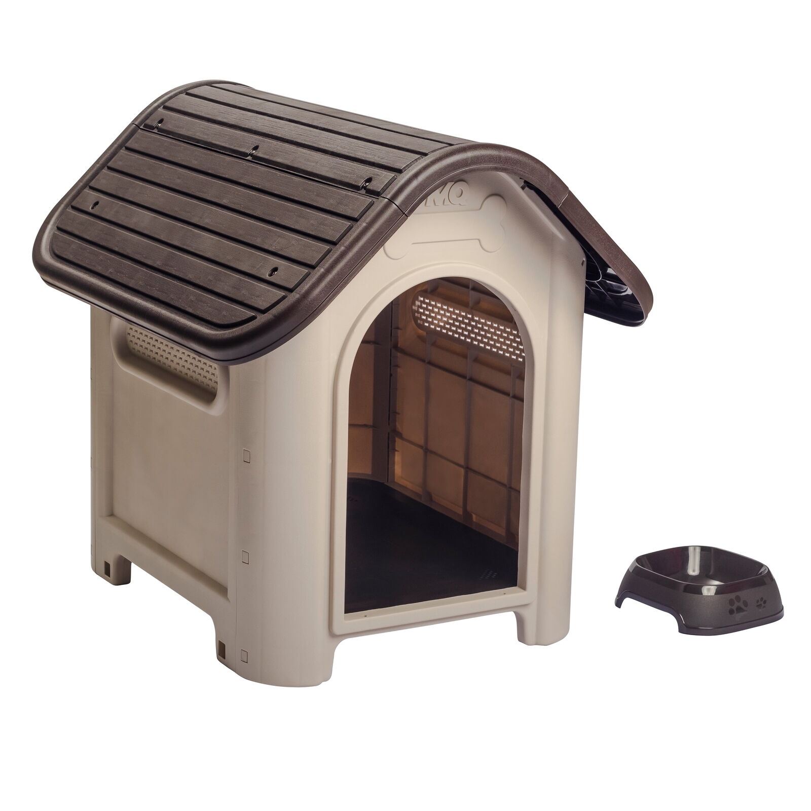 MQ Dog House with Bowl for Small to Medium Breeds, Espresso, Beige Unbranded
