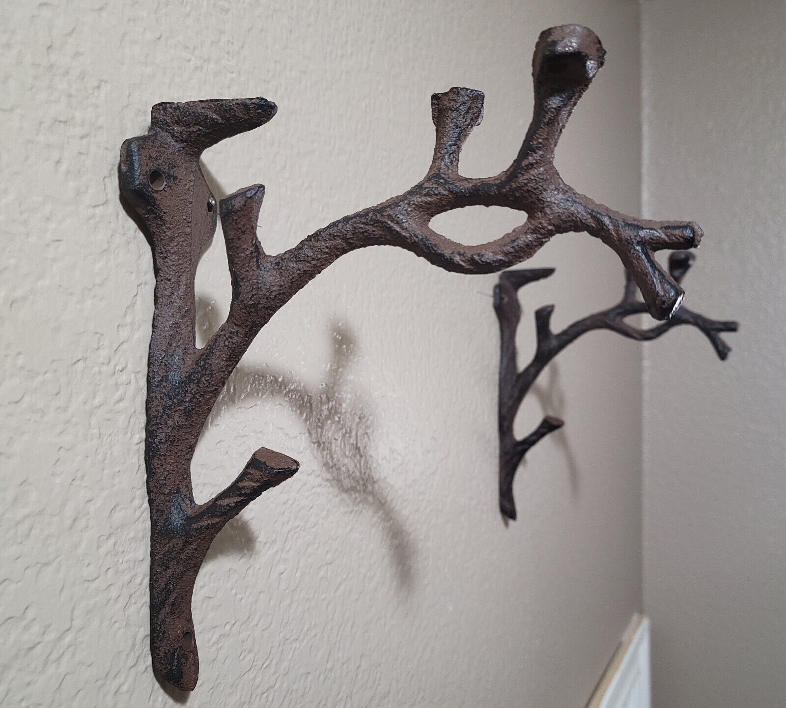 2 Rustic Cast Iron Shelf Bracket Wall Mount Hardware Brace Tree Branch Sculpture Без бренда - фотография #3