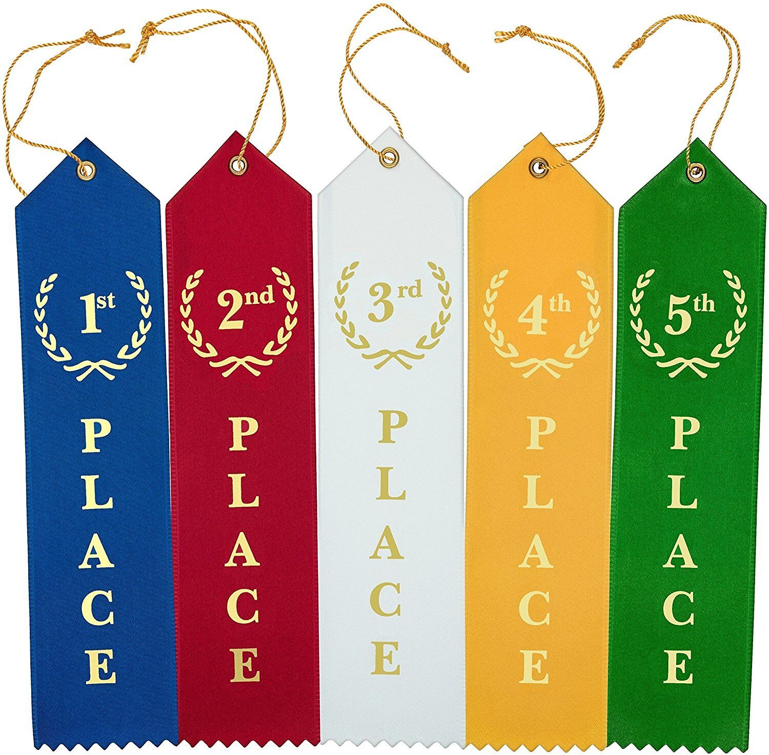 Flat Carded Award Ribbons 1st 2nd 3rd 4th 5th Place, Blue Red White Yellow Green Clinch Star CS-AR-FWC-1-5-60