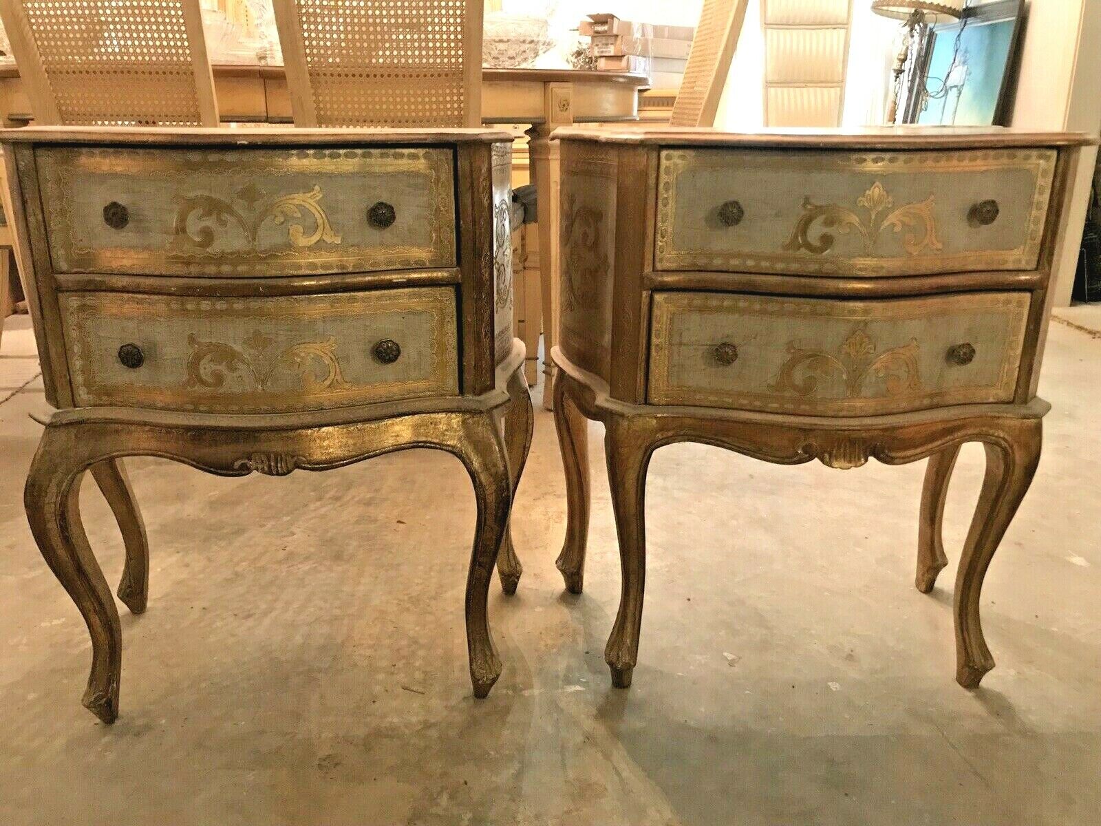 RARE! Set of Italian Florentine Gold Gilt Wooden Side Tables With Drawers Без бренда
