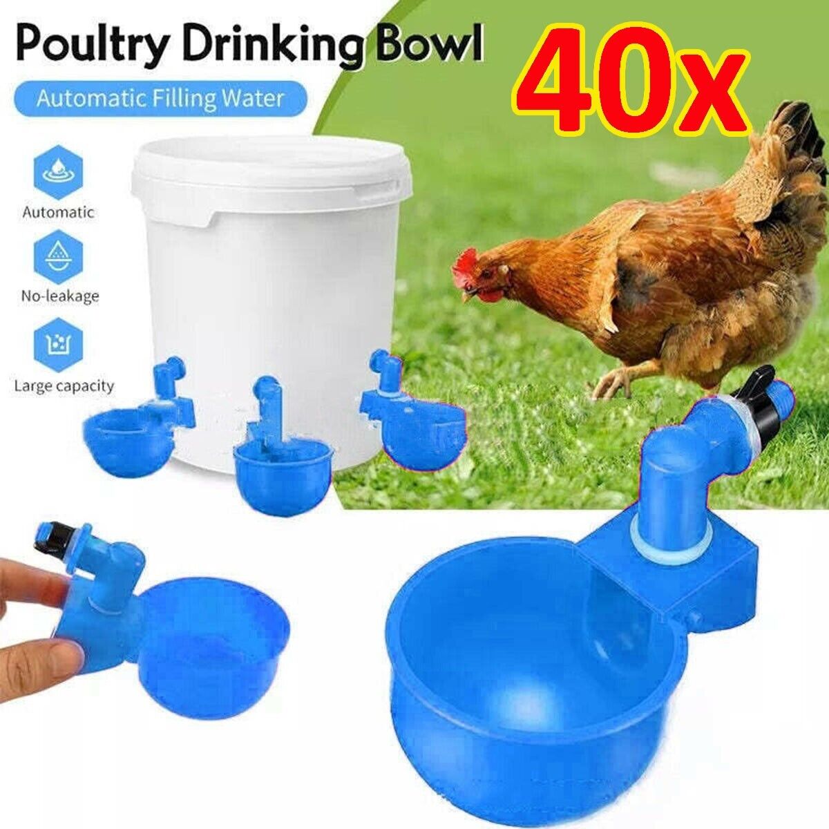 40x Automatic Water Cup Poultry Drinker Waterer Chicken Duck Quail Drinking Feed Unbranded Automatic Water Cups