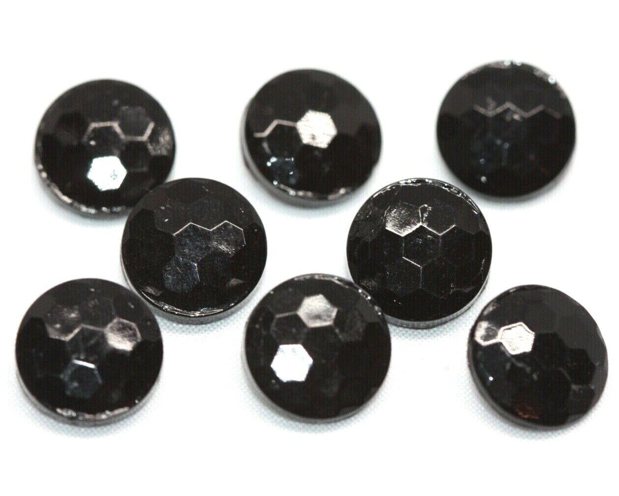 8 Vintage Le Chic Black Glass Honeycomb Buttons Round Faceted Jet Mourning Без бренда