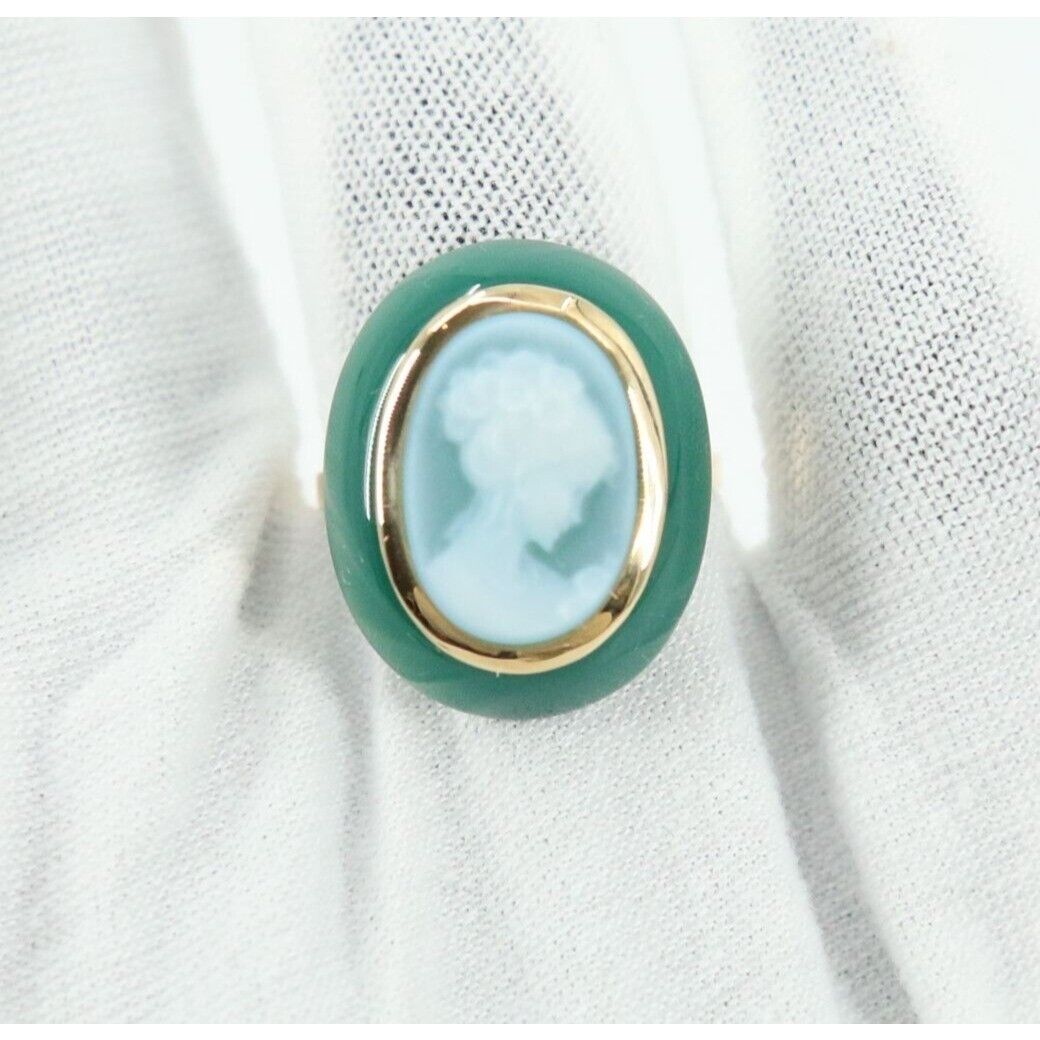 New Giovanni APA Green Agate Hand Carved Shell Cameo 18K Yellow Gold 750 Ring 6. Giovanni APA - фотография #8