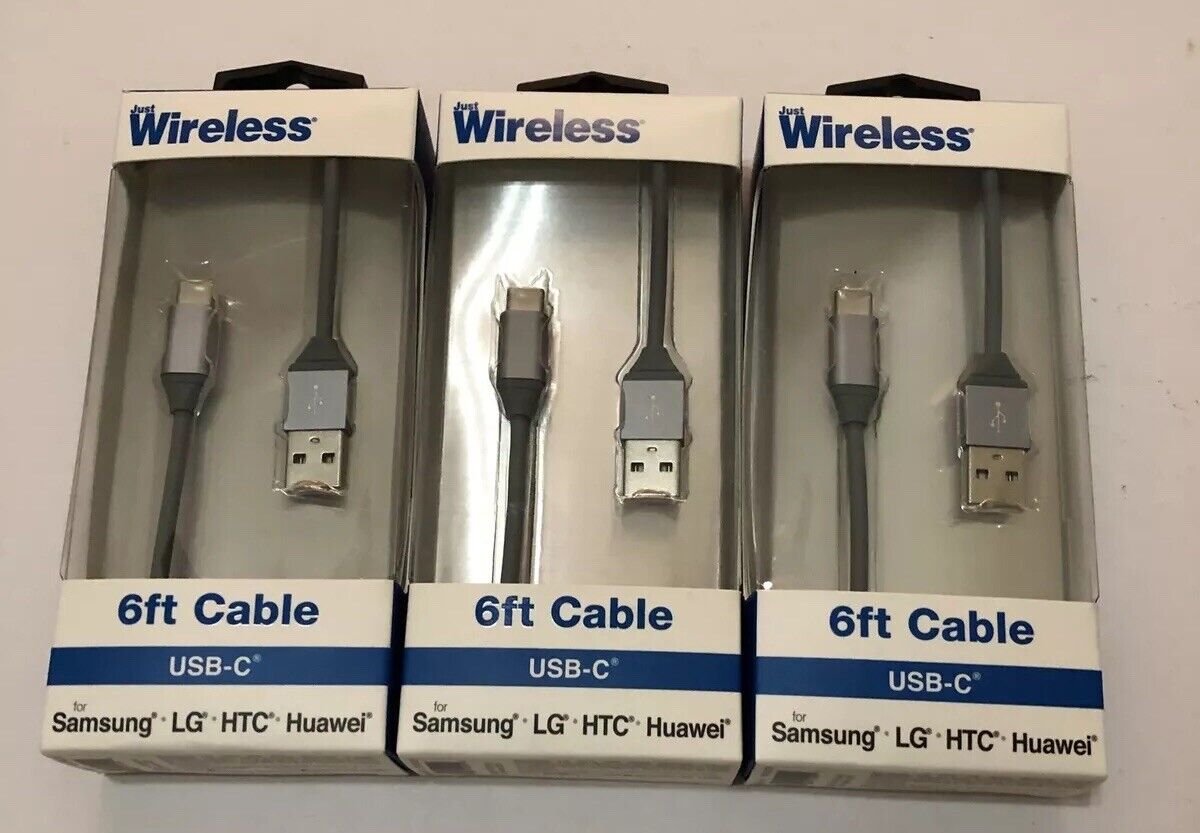 3X Just Wireless 6 ft USB-C Cable for Samsung LG HTC Huawei Gray Just Wireless