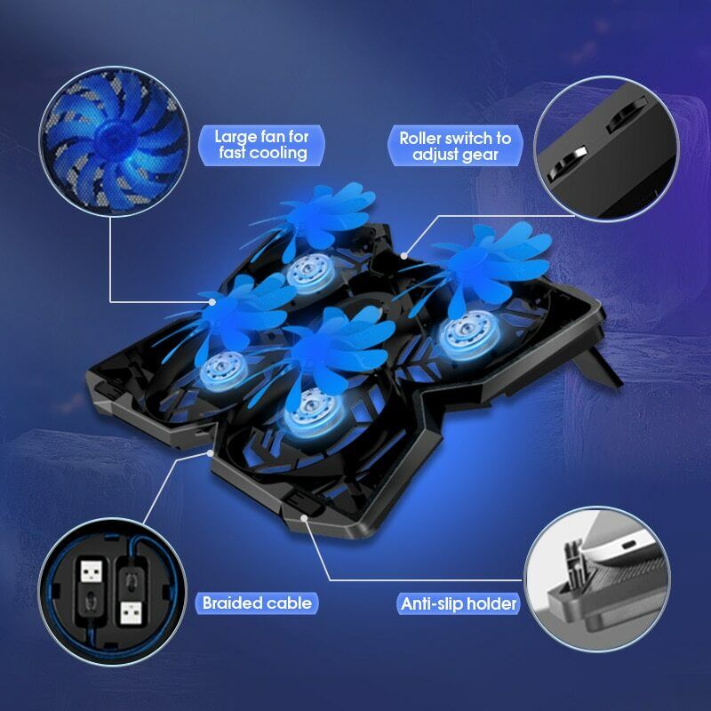Laptop Cooling Pad 2 USB 5 Fan Gaming Led Light Notebook Cooler For 12-17inch CoolCold Does not apply - фотография #3