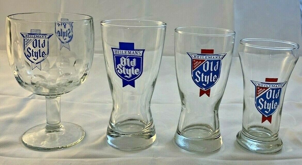 VINTAGE OLD STYLE Beer Glasses & Mug 16,12,10, 8 oz. Clear 4-PC Assortment Set Old Style