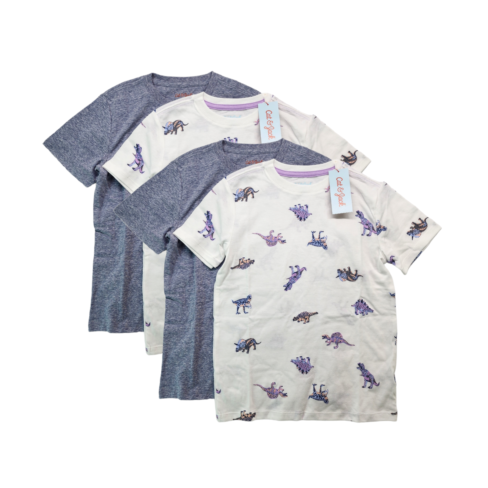 Cat and Jack Boys T Shirt Short Sleeve Dinosaur Heather Blue 4 Pack Size S 6/7 Cat & Jack