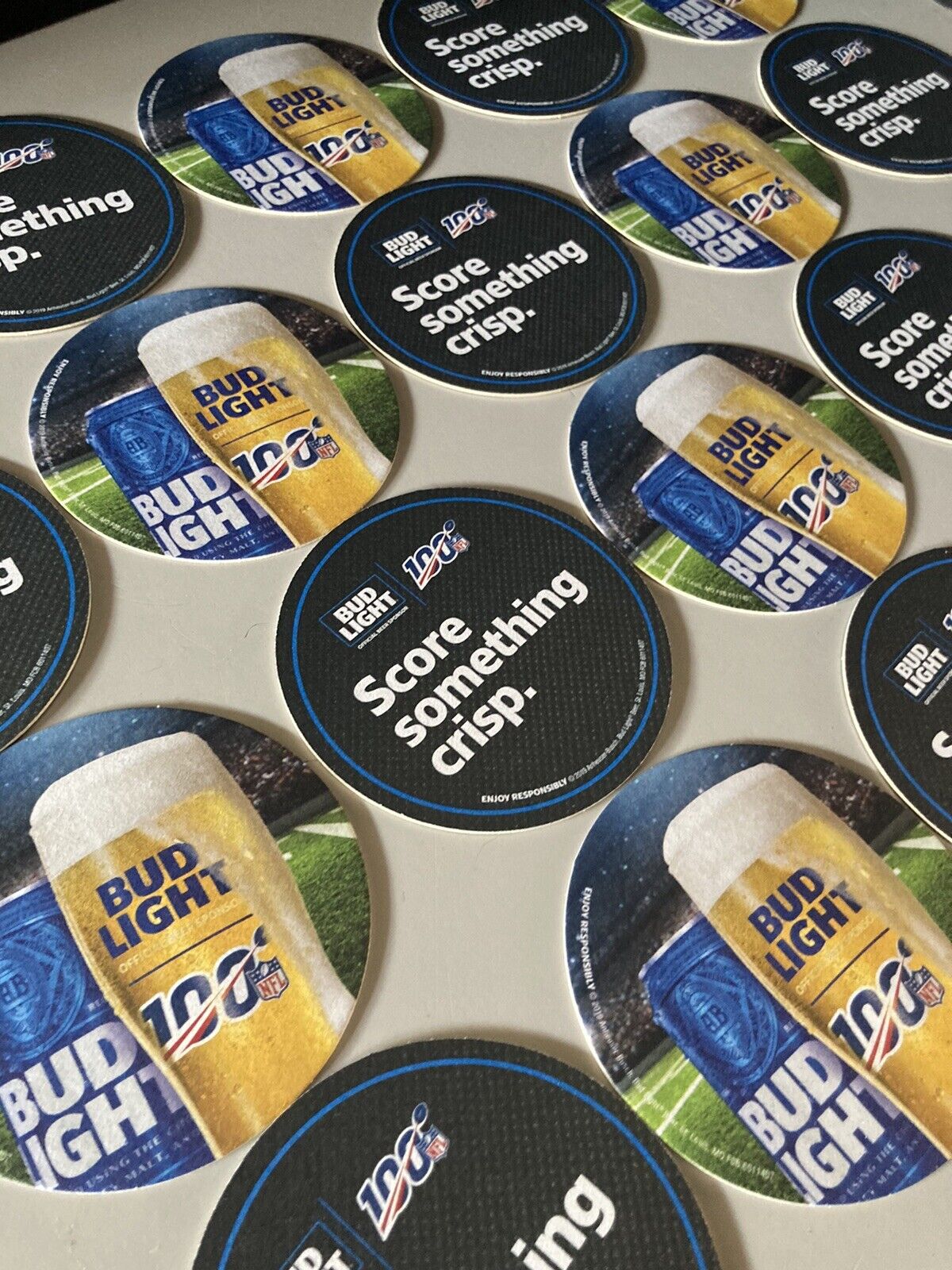NEW 125 Bud Light NFL Football 100th Anv. Bar beer Coaster Lot Decor Superior Bud Light - фотография #3