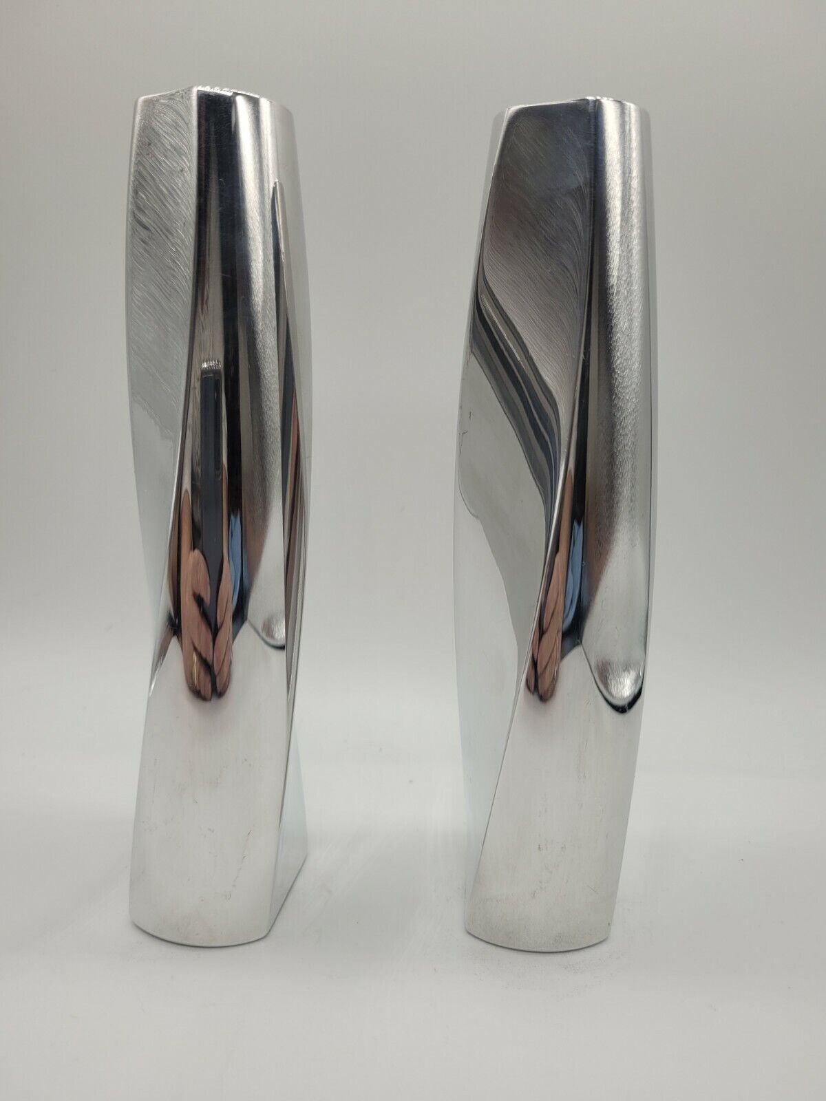 NAMBE Pair Twist Fred Bould 6236 Silver Candlesticks Holders 7” 2002 Pair Nambé NAMBE Twist Fred Bould 6236 - фотография #4