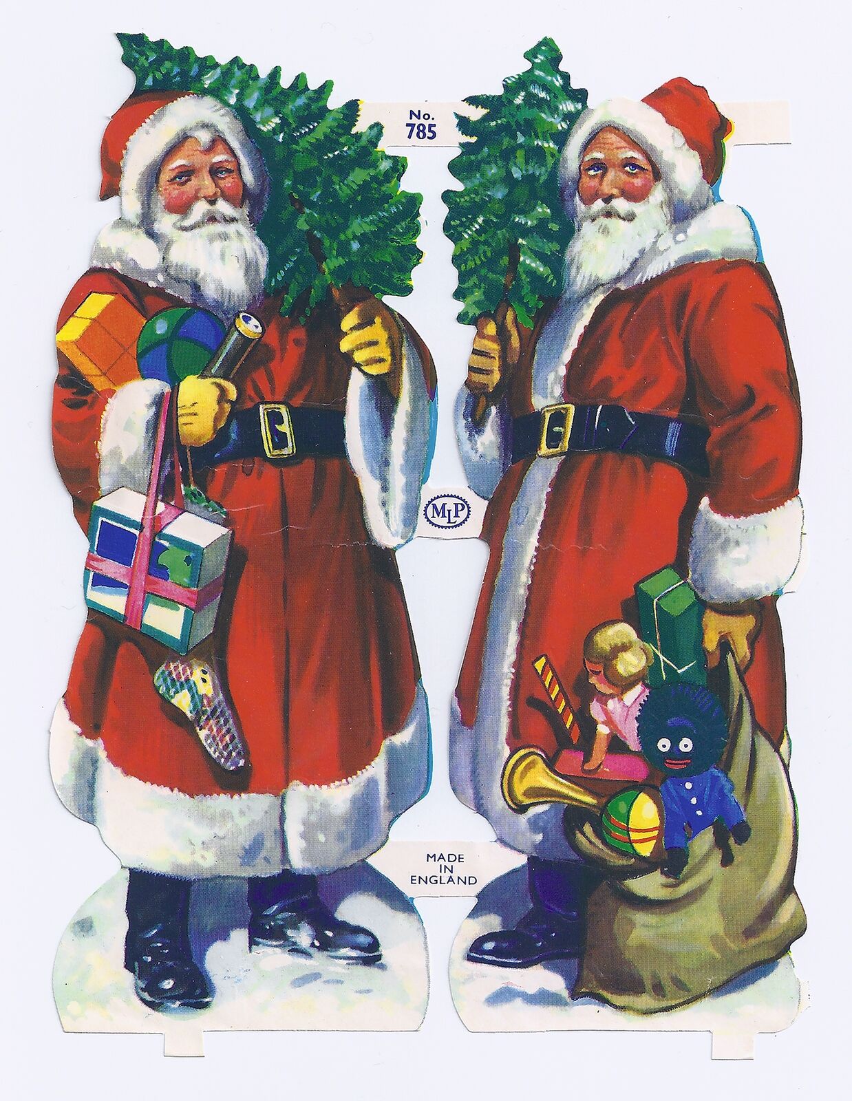 Twin Father Christmas / Santa Claus Die Cut Embossed Paper Litho Figures English Без бренда - фотография #3