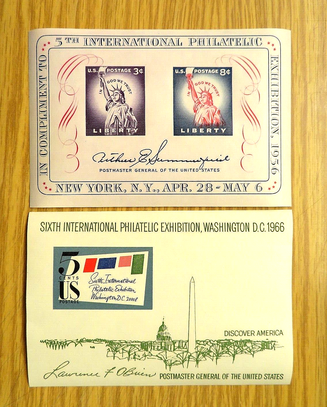 Scott #1075 FIPEX &  #1311 SIPEX Philatelic Exhibition Souvenir Sheets Без бренда