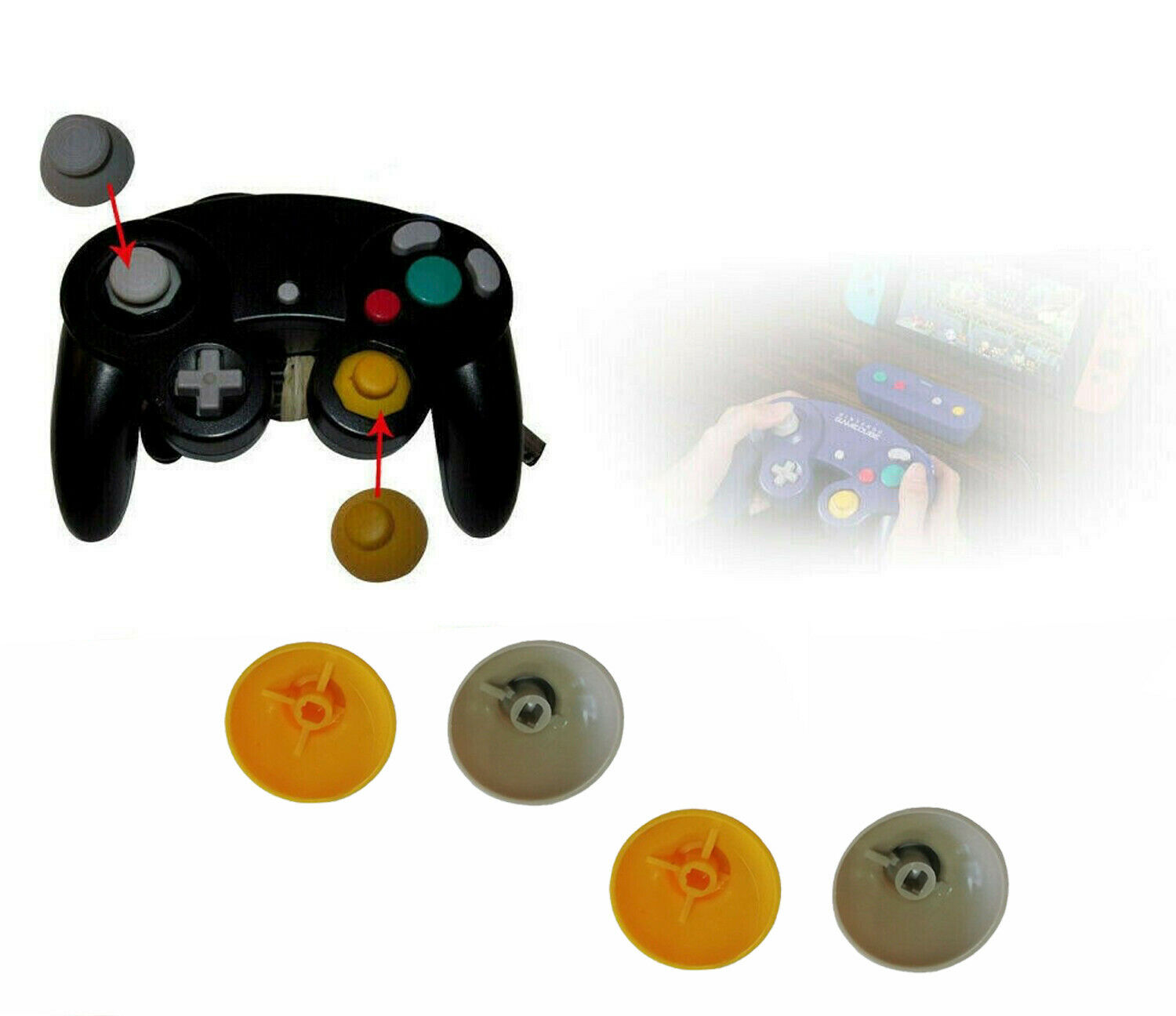 2 YELLOW + 2 GRAY  Thumbstick Joystick Caps For Gamecube Controller Unbranded Does not apply - фотография #2