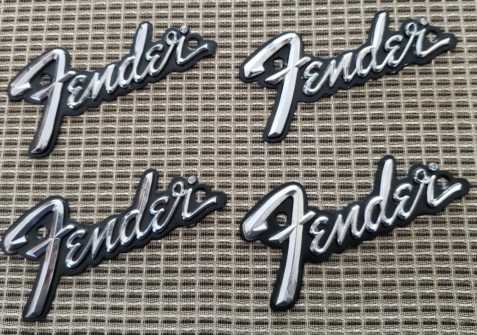Lot of Four  Vintage Metal Fender Amp Logos for amps, OLD STOCK WHY PAY MORE? Без бренда