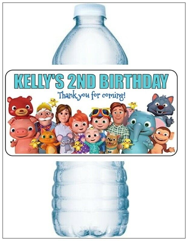 20 COCOMELON BIRTHDAY PARTY Water Bottle Labels Personalized WATERPROOF INK Unbranded