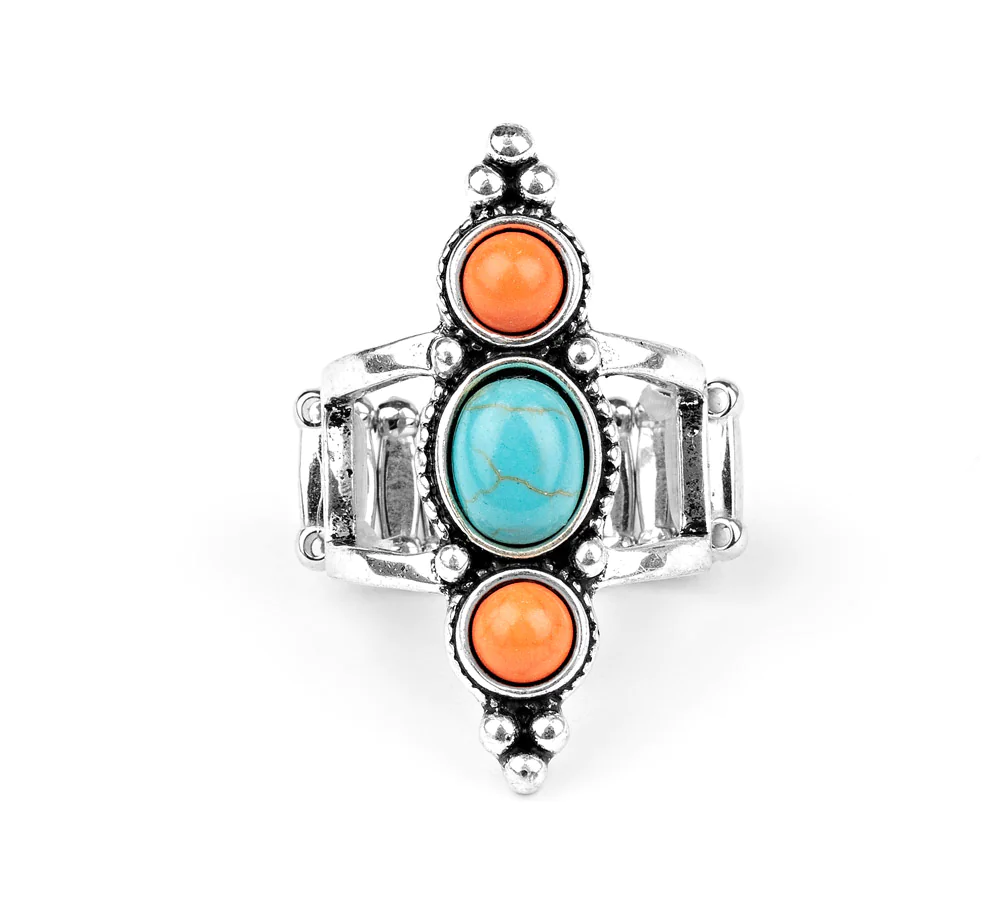 Paparazzi Sahara Sage Orange & Turquoise Ring - New Paparazzi
