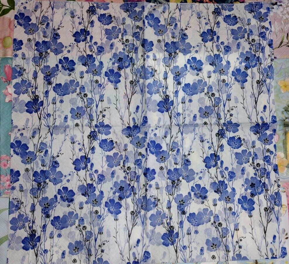 37 BLUE THEME FLORALS BUTTERFLIES ~ LOT SET MIXED Paper Napkins Decoupage Crafts Без бренда - фотография #15